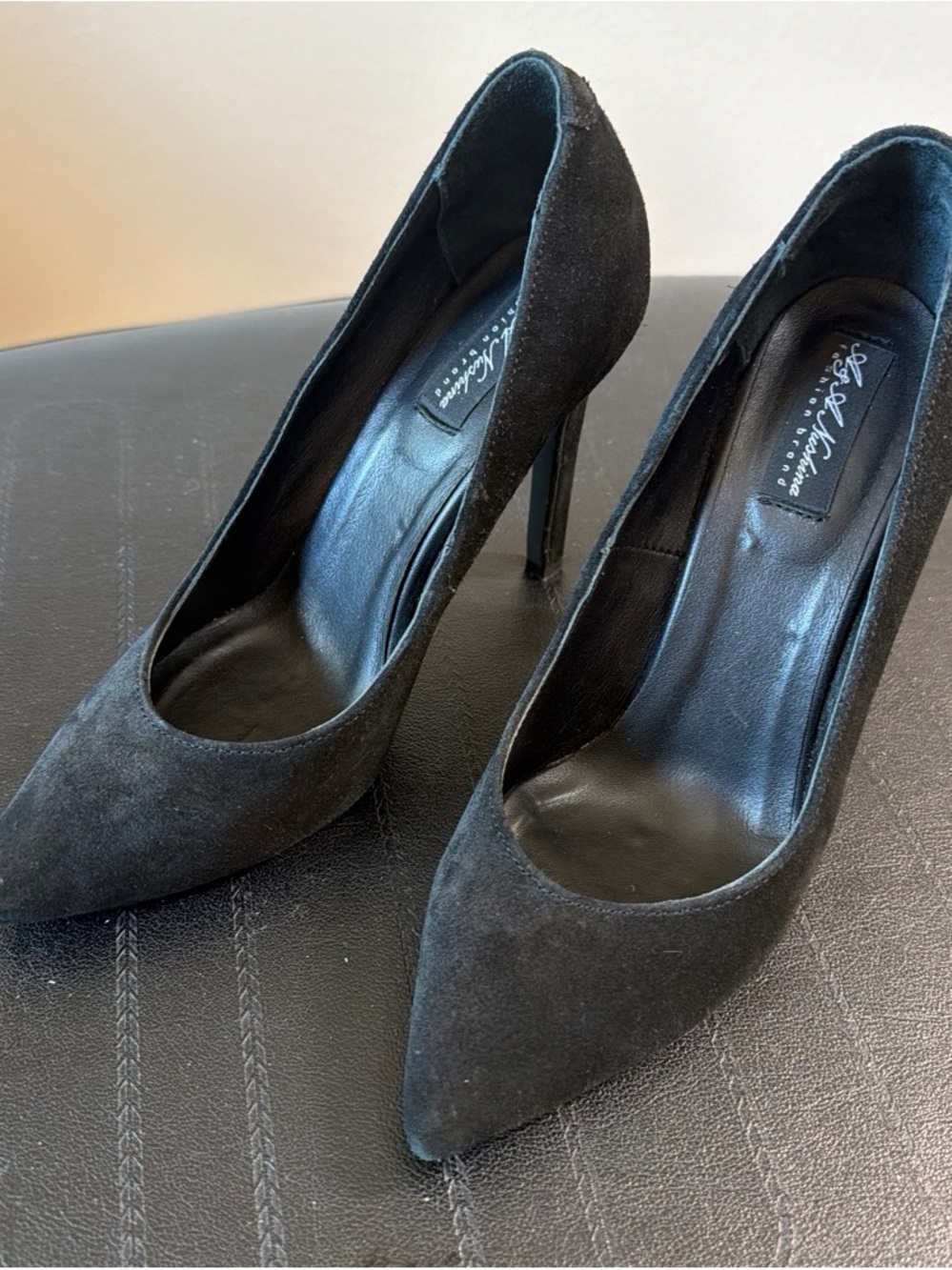 Black Suede Pointed-Toe Stiletto Pumps